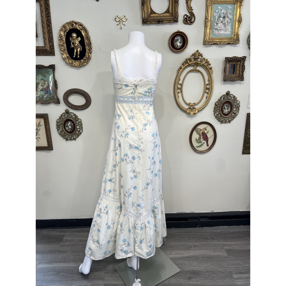 Vintage JCPenney Fashions Blue Floral Cottagecore Maxi Dress Size S - Picture 3 of 7